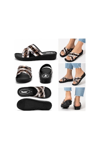 N Napa Shoe Pld.2001.gümüş Kadın Leopar Desenli Çapraz Bantlı Günlük Terlik Kaymaz Taban, Hafif Ve Rahat Yazlık Terlik