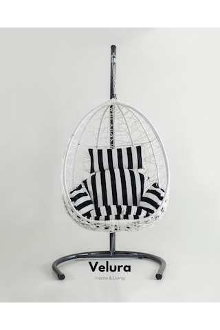 Deco Bahçe Salıncağı - Beyaz Rattan Zebra Minder Beyaz