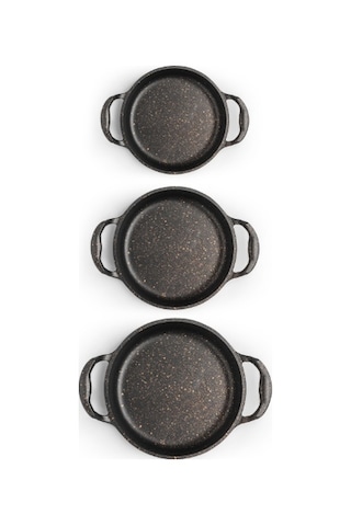 3 Lü Granit Döküm Sahan Tava Seti 22 Cm-20 Cm-18 Cm
