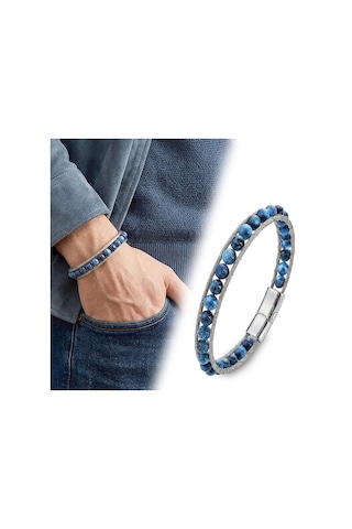 Moncuk Design Mavi Akik Doğaltaş Ve Çelik Halat Bileklik 33512b2dh14 Çok Renkli