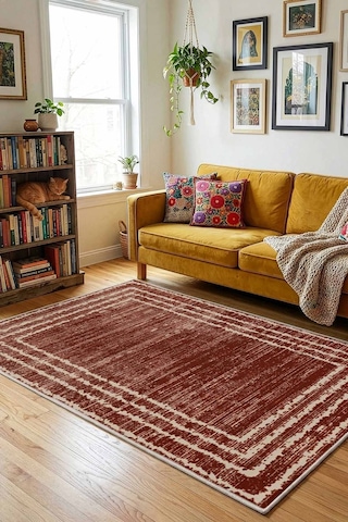 Yıkanabilir Kaymaz Taban Dijital Baskılı Halı Ve Yolluk Leke Tutmaz Salon & Mutfak Halısı - 1486 Bordo