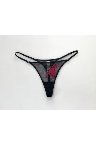 Kırmızı Narin Serin Akrep Nakış Şerit Tanga İle Perspektif Örgü Kırmızı