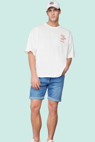 Ersefa Erkek Günlük Kombinlere Uygun Denim Şort Slim Fit Dar Paça Pamuk mavi