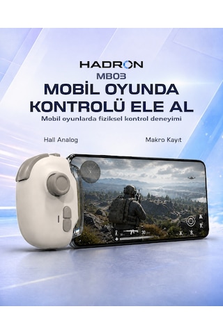 Hadron Mb03 Mobil Oyun Joysticki Hall Analog Makro Titreşimli Bluetooth 5.0 400 Mah Beyaz