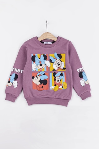 Kız Çocuk Minnie Mouse Baskılı 3 İplik Şardonlu Kışlık Sweat Ve Eşofman Alt Üst Takım Lila