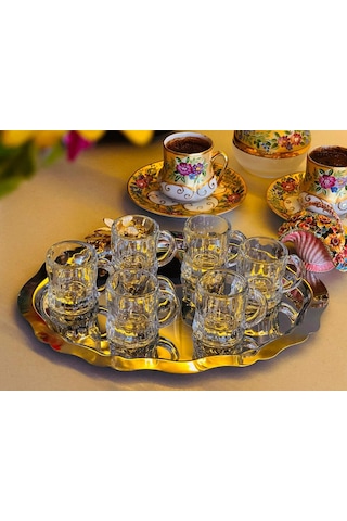 6 Lı Kulplu Cam Bardak Seti, 4 Cm Çap 5 Cm Yükseklik, 35 Ml Şeffaf