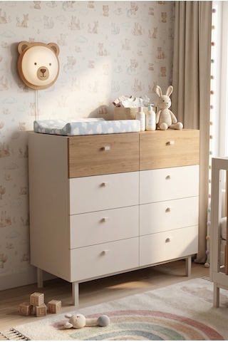 Robinhome Bebek Odası Çocuk Odası Geniş Şifonyer 8 Çekmeceli Ahşap Ayaklı