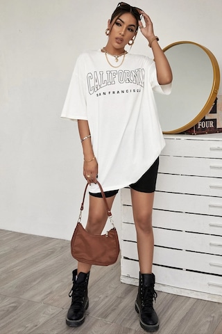 Unisex California Baskılı Tasarım Tshirt Beyaz