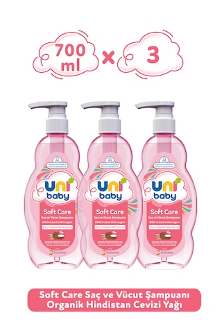 Uni Baby Soft Care Organik Hindistan Cevizi Yağlı Saç ve Vücut Şampuanı 700 Ml 3'lü