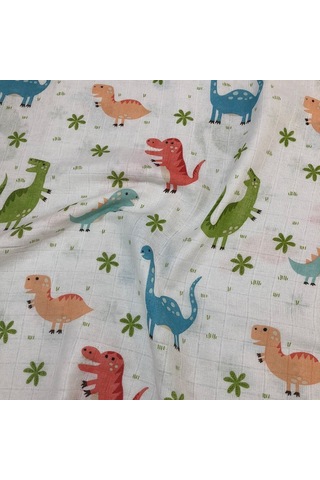 S-Mall Müslin Bebek Battaniyesi - Dinazor -Pamuk -75X85 Cm Çok Renkli