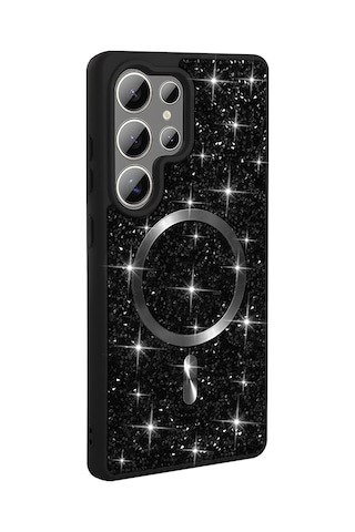 Maks Technology Galaxy Uyumlu S26 Ultra Kılıf Pırlanta Tasarımlı M-safe Şarj Özellikli Mkst Mozaik Silikon Kapak - Siyah