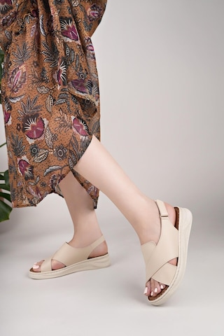 Nesilshoes Nesil Shoes Bell 25164 Bej Anatomik Kadın Sandalet