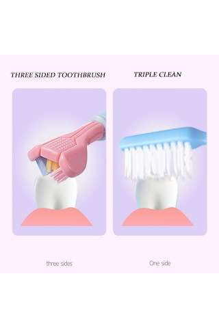 Sones Yalına Üç Taraflı Diş Fırçası Yumuşak Saç 360 Derece V Şekilli Diş Fırçası A22 Çocuk Mavi