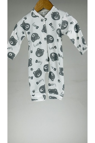 Ayıcıklı %100 Pamuklu Açıtçıtlı Bebek Tulum 001