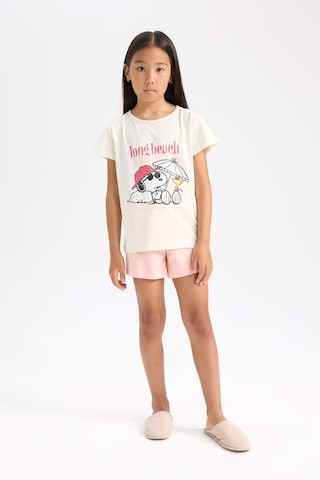 DeFacto Kız Çocuk Snoopy Pijama Takımı Kısa Kollu Üst Beli Lastikli Kısa Şort D9831A824WNER99 Ekru