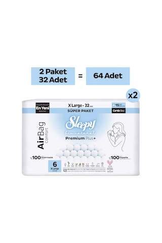 Sleepy Bio Natural Premium Plus Airbag Comfort Avantaj Paketi Bebek Bezi 6 Numara Xlarge 64 Adet