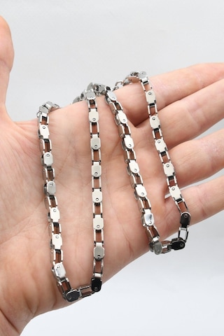 Paslanmaz Çelik Dikdörtgen Model Kolye Zincir 4,5mm 902597 Gümüş