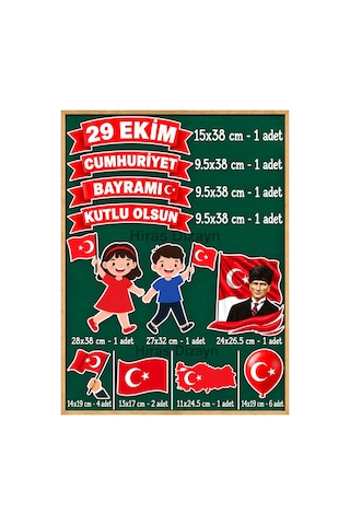 29 Ekim Cumhuriyet Bayramı Süsleme Seti Sınıf Panosu Süsü 20 Parça Büyük Boy Atatürk Ve Türk Bayrağı Kalın Kuşe Kağıt