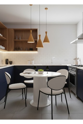 Güneş Model Mdf Ayaklı 90cm Çaplı Yuvarlak Yemek Masası Sandalye Yok Beyaz