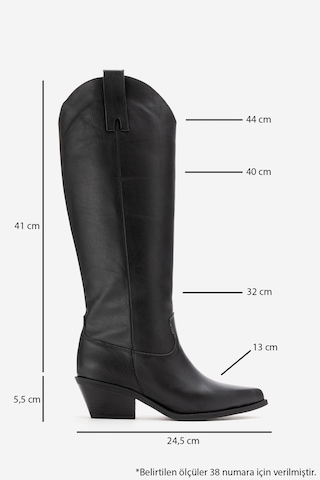 Luvishoes Anıa Siyah Cilt Hakiki Deri Kadın Western Çizme Siyah
