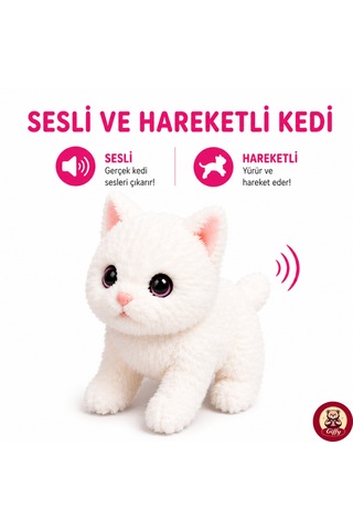 Oyuncak Kedi Taşıma Çantalı Sesli Hareketli Pilli, Emekleme Oyuncağı Aksesuarlı Çocuklar İçin Eğitici Hayvan Sevgisi Pembe