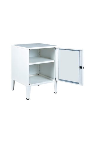 Lande Ziglat Serisi Cam Kapaklı Kilitli Metal Home Office Dolabı Beyaz Ral 9003 450x490x450 Mm Gri-beyaz