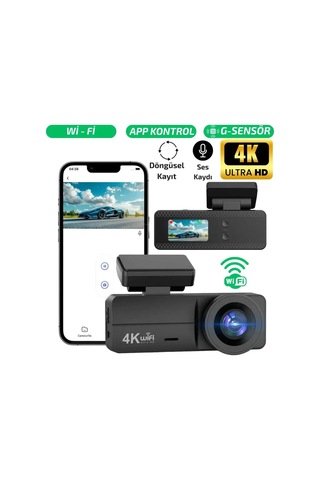 F8 4k Ultra Hd Ekranlı Ön Kamera Video Kaydedici Araç Kamerası Wi-fi, Ir Gece Görüşü, App Kontrol Dashcam