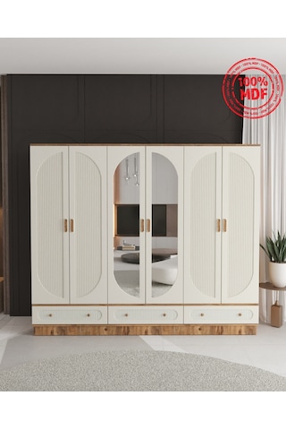 Soho 6 Kapaklı Çekmeceli Bazalı Gardırop - Tamamı Mdf Aytaşı