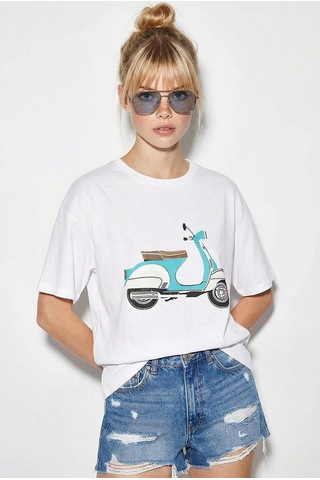 Shade Kadın Scooter Baskılı Kısa Kollu Bisiklet Yaka Regular T-shirt 3098 60283072 - Beyaz