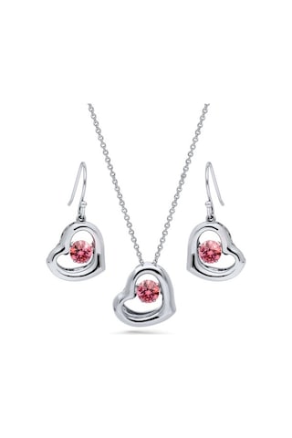 Pembe Taşlı Kalp Set
