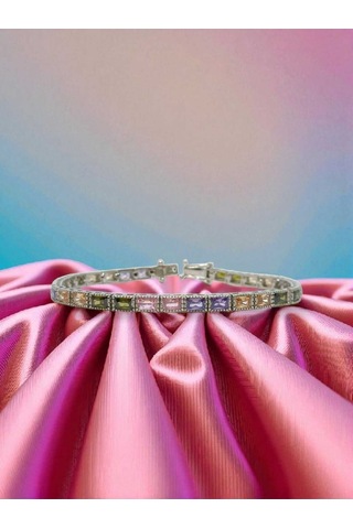 925 Ayar Gümüş Renkli Baget Taşlı Kadın Bileklik Gümüş