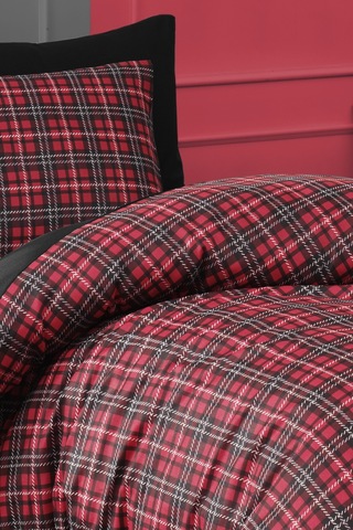 Kolay Ütülenir Nevresim Takımı Tek Kişilik İskoç Kırmızı