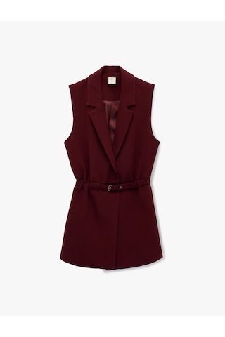 Koton Regular Fit Kolsuz Kemerli Kruvaze Yaka Yelek Bordo 6sak20009uw Bordo