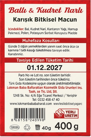 Ballı Kudret Narlı Bitkisel Macun 400 G