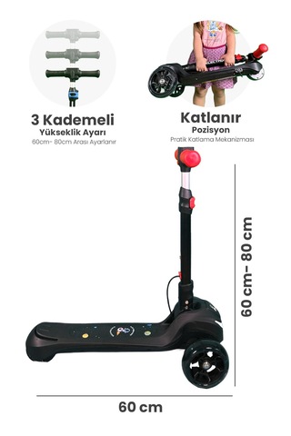 Electron Led Işıklı Hoparlörlü Yükseklik Ayarlı Elektrikli Scooter - 60w Siyah