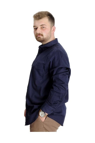 Mode Xl Büyük Beden Gömlek Gabardin Çift Cep Kapaklı 20360 Lacivert 001