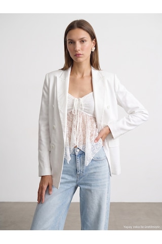 Dilvin 60815 Lyocell Karışımlı Blazer Ceket-beyaz