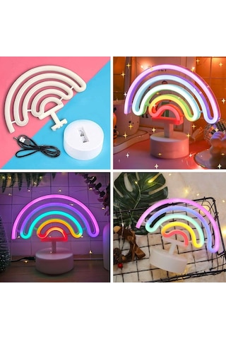 Plastik Gökkuşağı Neon Led Işık - Dekoratif Renkli Masaüstü Ve Ambiyans Aydınlatması Çok Renkli