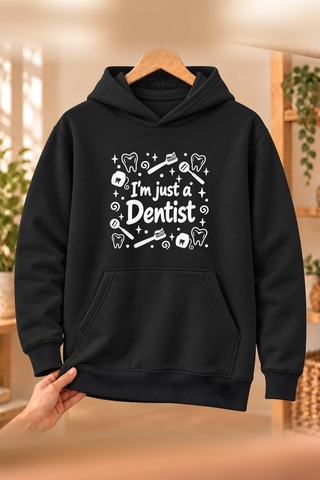 Diş Hekimi Dentist Meslek Yazısı Baskılı Erkek Kapüşonlu Sweatshirt - Siyah