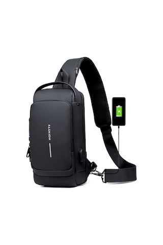 Fosenze Erkekler İçin Çok Fonksiyonlu Çapraz Çanta, Usb Şarj Portlu, Hırsızlığa Karşı Kilitli, Su Geçirmez, Siyah Çok Renkli