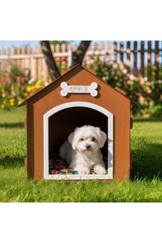 Ahşap Dekoratif Kedi Ve Köpek Evi Ve Minderi, Köpek Kulübesi, Mdf Materyal Kahverengi, Standart
