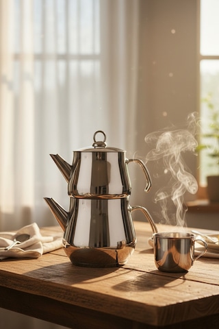 Yunusoğlu Home Aletta Büyük Boy Paslanmaz Çelik Çaydanlık Metal Kulp Aile Boy Kullanım 1.6l+2.5l Gri