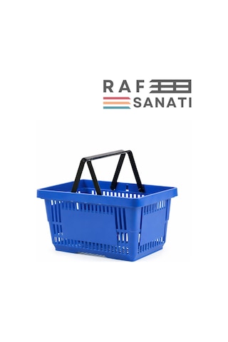 5 Adet - 28 Litre Plastik Market Alışveriş Sepeti Saplı Dayanıklı Market Mağaza El Sepeti Mavi