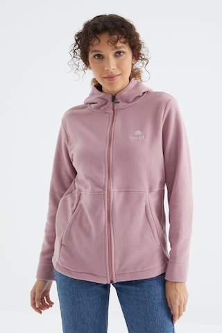 Tommy Life Gül Kurusu Kapüşonlu Fermuarlı Rahat Form Kadın Polar Sweatshirt - 97233 Gülkurusu
