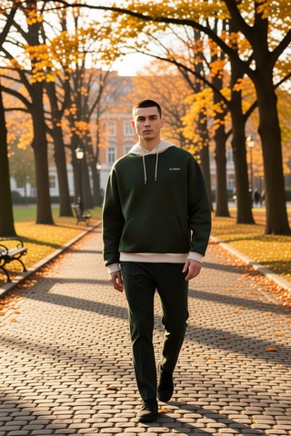 Benerly Erkek Kapüşonlu Düşük Kol Uzun Kol Nakışlı Sweatshirt Fonksiyonel Haki