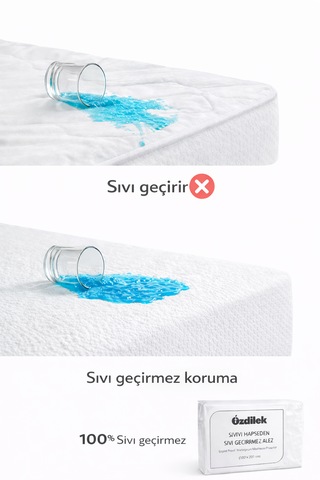 Özdilek 160x200 Sıvı Geçirmez Kapitone Yatak Alezi + 2 Adet Hediye Yastık Koruyucu 50x70 Su Geçirmez Alez Seti Beyaz