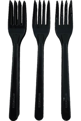 Sert Kalın Plastik Çatal 1. Kalite Lüks Siyah Çatal 300 Adet Siyah