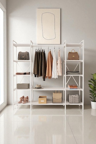 Nilamu Beyaz Elbise Dolabı Metal Gövdeli Açık Askılık & Organizer Dolap 175 170 34 Cm Beyaz