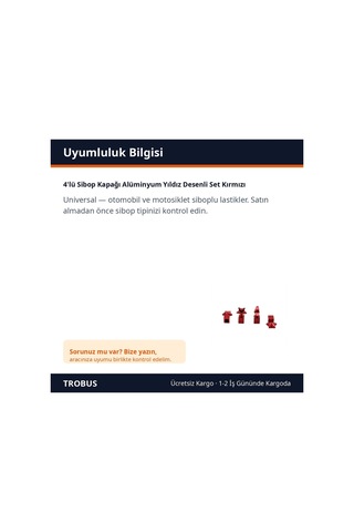 Trobus 4'lü Sibop Kapağı Alüminyum Yıldız Desenli Set Kırmızı