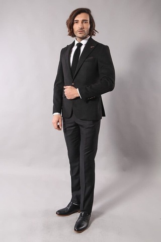 Wessi Tek Düğme Slim Fit Siyah Ceket Siyah